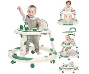 Trotteur Bébé Evolutif 3en1, Jumper Bébé en Roues Silencieuses à 360°, Centre de Jeux, Table à Manger et Accoudoirs, Réglable en Hauteur, Trotteur Bebe Fille/Garçon de 6 Mois Pliable, Vert