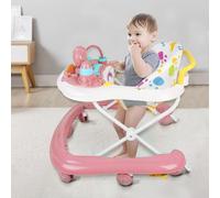 Trotteur bébé garçon avec fonction pousseur, Marchette Evolutif Bébé avec Boîte à Musique et Lumières, Coussin de Siège Lavable pour Enfants de 6 à 18 Mois-62 * 68 * 36-81cm, Rose