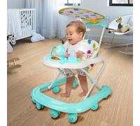 Trotteur Bébé Garçon&Fille 2en 1 avec Hauteur Réglable, Trotteur Marche Bébé avec Musique,8 roues, musique, auvent,62 * 68 * 36-81cm- Vert