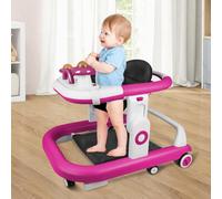 Trotteur Bébé Garçon Fille Evolutif, Trotteur Marche Bebe Pliable,6 roues, anti-chute,3 vitesses réglables,musique, plateau de service,ROUGE