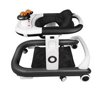 Trotteur Bébé Pliable, 3 Niveaux de Réglage en Hauteur, Boîte Musicale Démontable Transformable en Plateau Repas, 6 Roues Anti-Bascule, Tapis de Pied, Dim 67 * 57 * 46cm (Noir)