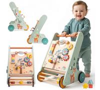 Trotteur bebe XXL, chariot de marche en bois - trotteur bebe garcon - trotteur bebe fille, Trotteur Avec Un Tableau D'activité, chariot de marche bebe, pour enfants, trotteur pousseur (Bleu)