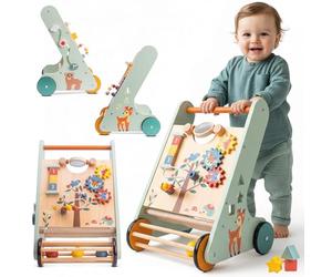 Trotteur bebe XXL, chariot de marche en bois - trotteur bebe garcon - trotteur bebe fille, Trotteur Avec Un Tableau D'activité, chariot de marche bebe, pour enfants, trotteur pousseur (Bleu)