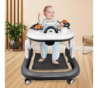 Trotteur Classic 5-en-1 pour bébé, musique, Marchette pour bébé, réglage de la hauteur à 3 vitesses, pliable,roue anti-chute,Trotteur Bébé Garçons/filles en bas âge 6-18 Mois-Rouge,Noir