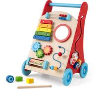 Trotteur en bois COSTWAY, chariot de marche pour bébé avec poignée, espace de rangement, roues à pousser & à tirer, jouet éducatif pour enfants de 1 an et plus