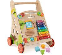 Trotteur en bois COSTWAY, chariot de marche pour bébé avec poignée, espace de rangement & roues Pousser & tirer, jouet d'apprentissage pour s'asseoir & se tenir debout pour les enfants de 1 an et plus