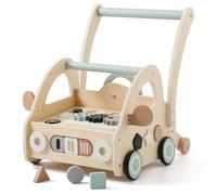 Trotteur en bois, jouet Montessori multifonction avec tri des formes, plateau de jeu, aide à la marche pour bébé à partir de 6 mois, avec roues et blocs de construction, cadeau pour garçons et filles