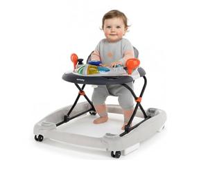 Trotteur et siège de balançoire berceau pour bébé transatlantique balançoire pour bébé avec boutons, lumières et sons pour les bébés de 6 à 12 mois (gris)