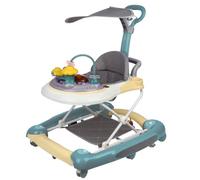 Trotteur Marche Bebe Pliable,Marchette pour bébé,4 en 1, 5 réglages en hauteur, poignée de poussée, musique, plateau de service,67 * 75 * 85cm cyan