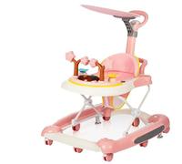 Trotteur Marche Bebe Pliable,Marchette pour bébé,4 en 1, 5 réglages en hauteur, poignée de poussée, musique, plateau de service,67 * 75 * 85cm Rose