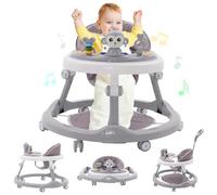 Trotteur pliable 3 en 1 avec siège et coussinets pour les pieds, avec chanson légère et son, siège de bébé anti-retournement avec hauteur réglable et déambulateur compact pour filles et garçons