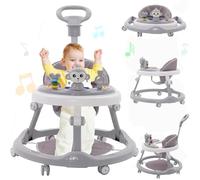 Trotteur pliable 3 en 1 multifonction avec siège et coussinets de pieds, trotteur à pousser avec chanson légère et son, anti-retournement, avec hauteur réglable, pour filles et garçons
