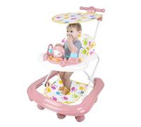 Trotteur Pliable pour Bébé, Réglable en Hauteur Sur 5 Positions, avec Siège Confortable, Mode Musique, Pare-soleil Amovible, Convient Aux 6-36 Mois (68x62x81cm Rose)