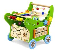 Trotteur pour bébé Activity Walker, trotteur, planche de motricité, table de jeu de motricité sur roues avec jeu de formes, boucle de motricité, en bois FSC, avec anneaux en caoutchouc et jouets de