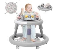 Trotteur pour Bébé avec Fonction 3 en 1 (Mode d'apprentissage, Mode Chaise Haute, Mode Pliable), 4 Niveaux de Réglage de la Hauteur, Design Anti-O, Structure Pyramidale Stable, Roues Silencieuses en
