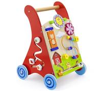 Trotteur pour bébé avec planche de motricité en bois FSC, anneaux en caoutchouc et jouet de motricité
