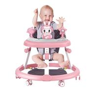 Trotteur pour bébé avec roues et plateau d'activité, trotteur pliable assis-debout 7 hauteurs réglables, conception de sécurité anti-renversement jouets musicaux garçons filles 6 à 18 Rose