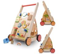 Trotteur pour Bébés en Bois dès 10 mois avec Panneau de Jeu avec roues tournantes, labyrinthe, trieur, accessoire