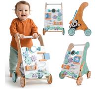 Trotteur pour Bébés en Bois dès 12 mois avec Panneau de Jeu avec roues tournantes, labyrinthe, miroir, accessoire