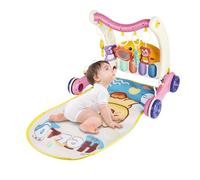 Trotteur Pousseur bébé, assis à debout, avec plateau multi-activités interactive +musique amovible,pliable,jusqu'à 12 kg -Rose