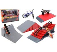 Trottifun - Set 3 Finger Skates, 4 Rampes et 1 Vélo - 031439 - Métal et Plastique - Skateboard - Doigt - Jouet Enfant - Anniversaire - Cadeau - Planche à Roulette - À Partir de 3 Ans