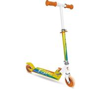 Trottinette 2 roues pliable MONDO Folding Rainbow blanc/jaune/orange, plateau aluminium antidérapant, roues PVC 12 cm, roulements ABEC-5, frein arrière au pied
