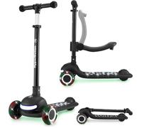 Trottinette 3-en-1 - HyperMotion - LUMI - Siège Réglable - Pliable - Lumières LED - Noir