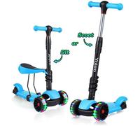 Trottinette 3 en 1 pour Enfants - YOLEO - Siège Amovible - Plateau Antidérapant - LED Roues - Bleu