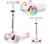 Trottinette 3 roues enfant +3ans 50Kg Max, Trottinette D'équilibre, Socle Antidérapant Frein, Hauteur Réglable 55-70 cm Roues Lumineuses LED, Rose Rose
