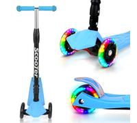 Trottinette à trois roues pour enfants, réglable en hauteur sur 4 positions, roues à LED, bleu