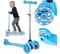 Trottinette à trois roues réglable avec roues lumineuses LED, bleue