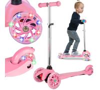 Trottinette à trois roues réglable avec roues lumineuses LED, rose