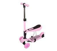 Trottinette avec Siège 3 en 1, 3 Roues Plateau Antidérapant LED, Trottinette Tricycle Réglable en Hauteur, Trottinette Enfant pour Les Enfants de 18 Mois à 8 Ans (Rose)