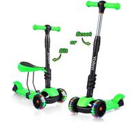 Trottinette avec Siège Amovible 3 en 1 - YOLEO - Vert - Enfant 2-10 Ans - LED Roues Lumineuse