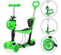 Trottinette avec Siège Amovible YOLEO - 5 en 1 - Hauteur Réglable - 3 Roues LED - Plateau Antidérapant - Vert