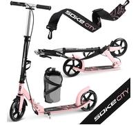 Trottinette Classique - Soke City - Noire et Rose - Hauteur Réglable - Pliable - Grandes Roues