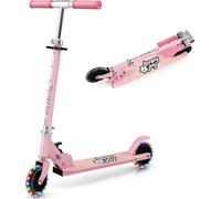 Trottinette COSTWAY Enfant, trottinette à pédales avec roues LED, guidon rabattable, hauteur réglable trottinette enfant city roller kickscooter pour garçons et filles à partir de 3 ans