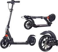 Trottinette De Course Adulte Ultra Large Et Réglable en Hauteur Trottinette De Banlieue D’Une Capacité De 330 LB pour Adolescents Frein à Main à Disque, Black