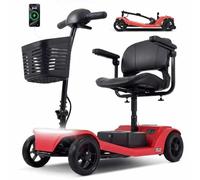 Trottinette électrique avec siège Seniors - 4 roues - Batterie amovible 12Ah - Charge 136 kg - 6 km/h - Phare LED - Charge USB - Frein électromagnétique - Siège réglable en hauteur - Rouge