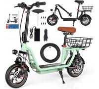 Trottinette Électrique iScooter Avec Siège Adulte 120kg Vert 12"" Double Amortisseurs avant et arrière 500W Autonomie 35km 36V7.5Ah