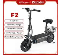 Trottinette électrique iScooter F2 500 W, pliable avec siège pour adultes, 10 pouces, panier et pédales larges, 36 V, 7,8 Ah