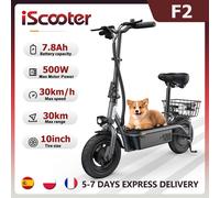 Trottinette électrique iScooter F2 500 W, pliable avec siège pour adultes, 10 pouces, panier et pédales larges, 36 V, 7,8 Ah