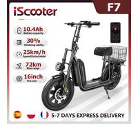 Trottinette électrique iScooter F7 Power 48V10.4Ah, autonomie 72 km, contrôle par application, pneus tout-terrain 16 pouces, capacité de montée 20%, trottinette adulte pliable, panier arrière, idéale