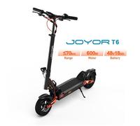 Trottinette électrique Joyor T6 pour adultes, 600 W, 10 pouces, tout-terrain, avec batterie 48 V 18 Ah, autonomie 70 km - Noir