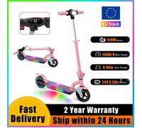 Trottinette Électrique Pliable 6-12 Ans,Moteur 130W,Double Frein,15 km d'Autonomie,3 Vitesses,Hauteur Réglable,Éclairage LED Rose