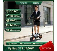 Trottinette électrique pliable NFC Fynzo S11 1100W 15.6Ah Vitesse maximale 45 km/h Double suspension Pneus tubeless 10 pouces Autonomie 60 km Fourche de suspension avant Fynzo S11
