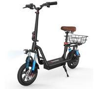 Trottinette électrique pour adulte iScooter i12 avec siège, 500 W, 12 pouces, batterie 36 V 7,5 A, double suspension, pour déplacements en ville, avec panier - Noir