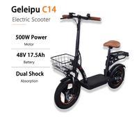 Trottinette électrique pour adultes avec siège, 500W, 48V17.5Ah, batterie amovible, roues de 14*2.5 pouces, trottinette électrique pliable à deux roues d'origine d'usine Geleipu C14 Scooter