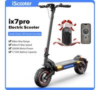 Trottinette électrique iScooter iX7Pro, double motorisation tout-terrain, vitesse maximale 60 km/h, pneus de 10 pouces, 2000 W, 17,5 Ah, 48 V, pliable, avec application. noir