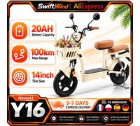 Trottinette électrique Y16 14 pouces City Ride, double siège confortable avec paniers, 1200W 48V20Ah, longue autonomie 90-100km 1200W 48V20Ah Y16